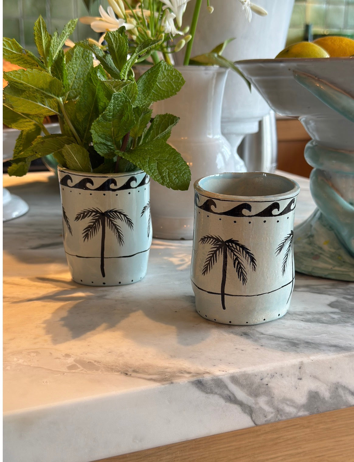 Pastel palms brush pot The English boys x Noëlle sky blue