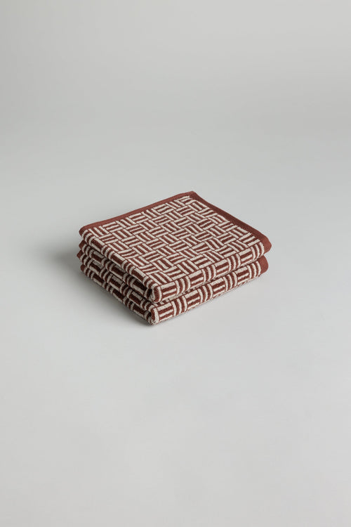 Two BAINA Torrens Hand Towels in Mudbrick & Crème