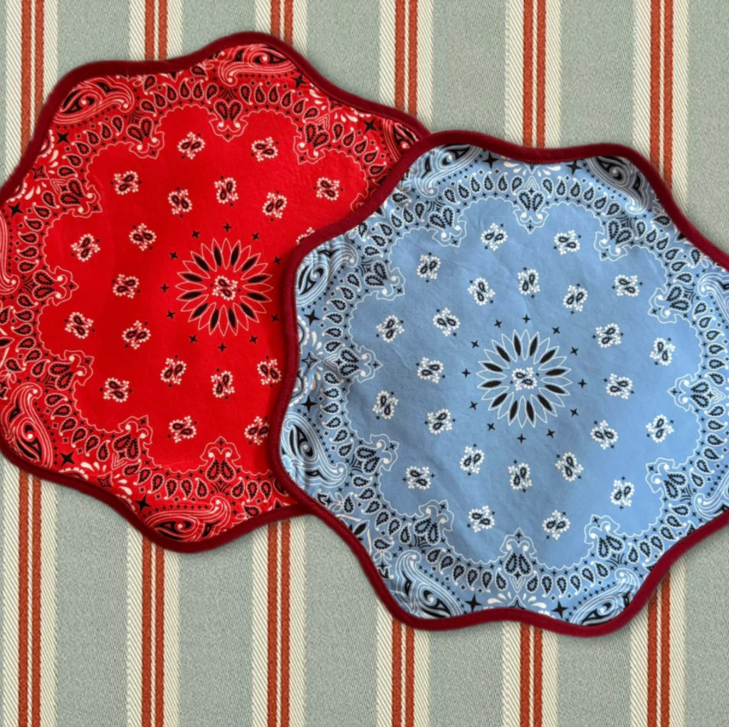 Club Carlotta SET OF 2 TWO SIDED LILY PAISLEY PLACEMATS RED/BLUE